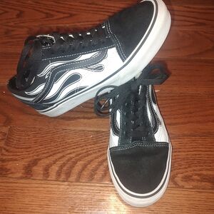 Vans Black and White Flame Sneakers